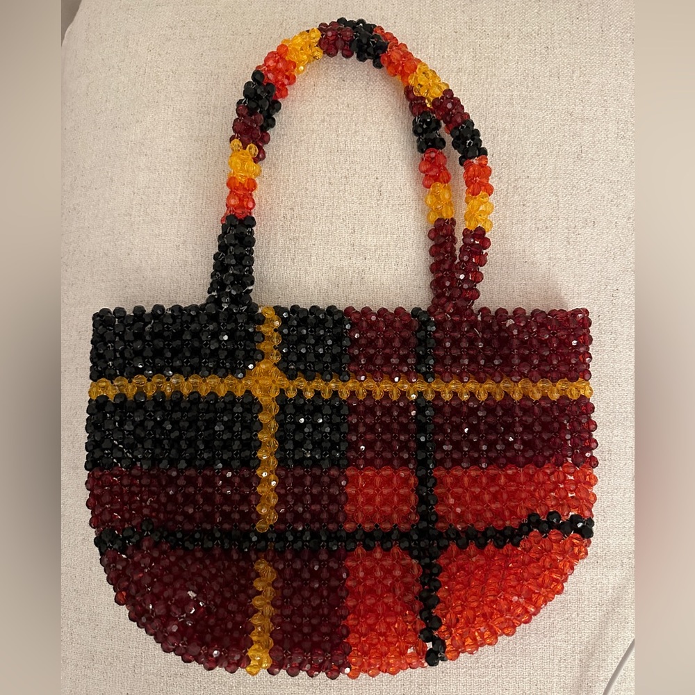 Plaid plastic crystal bead bag